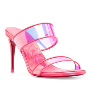 Christian Louboutin Just Loubi 85mm Mules Leather PVC Neon Pink 36